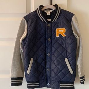 Boys blue quilted with grey sleeves jacket